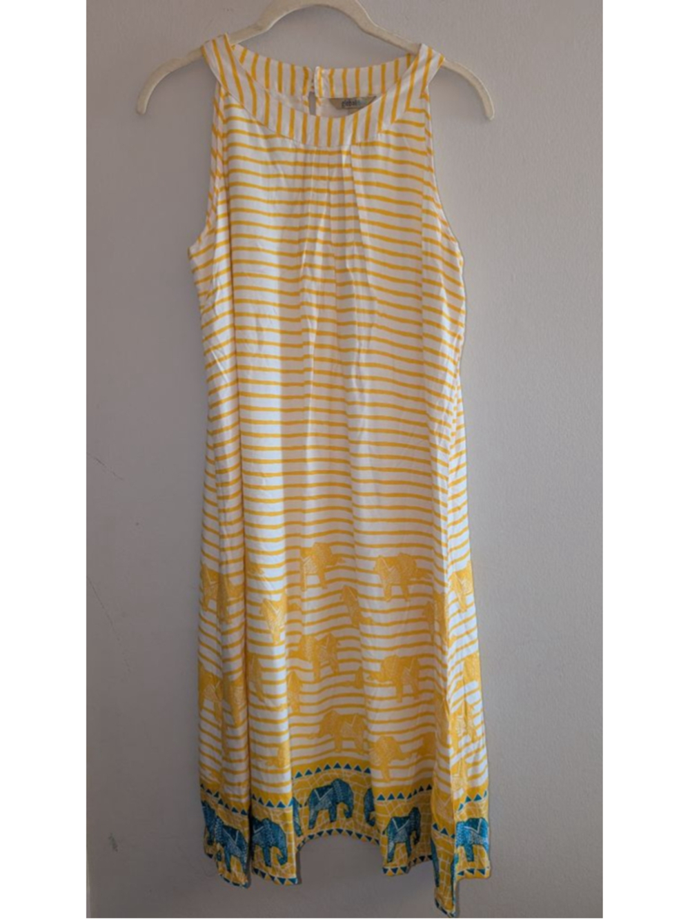 Global Desi Yellow & White Striped Elephant Print Dress M, women's - Picture 1 of 6
